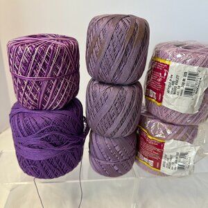Crochet Thread Lot of 7 Assorted Purple Spools, South Maid 495 J&P Coats Vintage